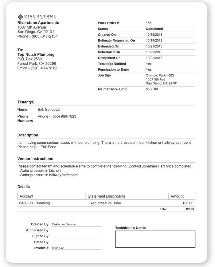 service work order template excel
